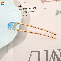 Alloy oil droplet U-shaped hairpin - Crescent Blue Vintage Metal Hairpin for Elegant Updo - Minimalist, U-shaped, Chic Hair Accessory.