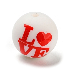 Word Silicone Beads, Round, LOVE, Word, 15mm, Hole: 2mm