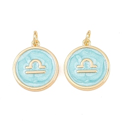 Libra Brass Enamel Pendants, Flat Round & Constellation Charms, Rack Plating, Long-Lasting Plated, Cadmium Free & Lead Free, Golden, Libra Charms, 17.5x15x2mm, Hole: 3mm
