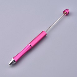 Deep Pink Plastic Beadable Pens, Shaft Black Ink Ballpoint Pen, for DIY Pen Decoration, Deep Pink, 157x10mm, The Middle Pole: 2mm