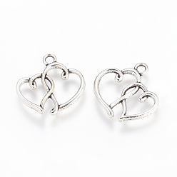 Argent Antique Pendentifs en alliage de style tibétain, sans plomb et sans cadmium, cœur, argent antique, 20x19x2mm, Trou: 2mm