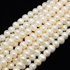 Creamy White Natural Cultured Freshwater Pearl Beads Strands, Potato, Creamy White, 10~11mm, Hole: 0.8mm, about 40pcs/strand, 13.77 inch~14.17 inch