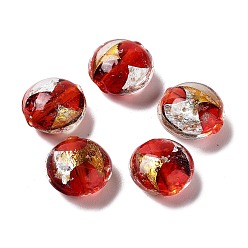 Dark Red Handmade Lampwork Beads, with Gold Foil, Oval, Dark Red, 11~12x11.5~12.5x7~7.5mm, Hole: 2mm