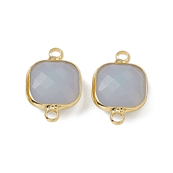 Sand Opal Transparent K9 Glass Connector Charms, with Light Gold Plated Brass Findings, Faceted, Square Links, Sand Opal, 16.5x10.5x5.5mm