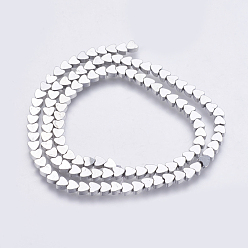 Platinum Plated Electroplate Non-magnetic Synthetic Hematite Bead Strands, Heart, Platinum Plated, 4x4x2mm, Hole: 0.5mm, about 116pcs/strand, 15.7 inch