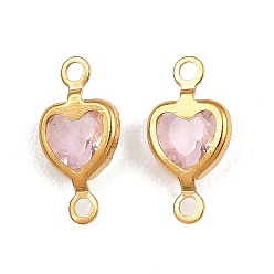 Pink 304 Подвески-коннекторы из нержавеющей стали для стекла, сердечные ссылки, граненые, ионное покрытие (ip), долговечный, реальный 18 k позолоченный, розовые, 11.5x6x3 мм, отверстие : 1.2 мм