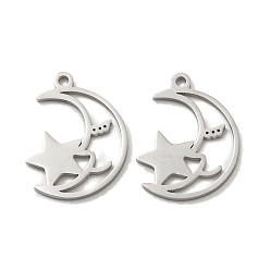 Stainless Steel Color 304 Stainless Steel Charms, Moon with Star Charm, Stainless Steel Color, 15x11x1mm, Hole: 1mm