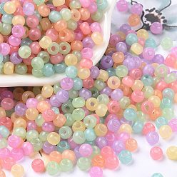 Colorful 6/0 Imitation Jade Glass Seed Beads, Luster, Dyed, Round, Colorful, 4x3mm, Hole: 1.2mm, about 7500pcs/pound