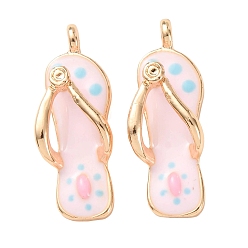 Pink Латунь эмаль подвески, подвески для шлепанцев, реальный 18 k позолоченный, розовые, 22.5x8x6 мм, отверстие : 1.6 мм