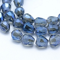 Royal Blue Electroplate Glass Beads, Full Rainbow Plated, Faceted, teardrop, Royal Blue, 12.5x12mm, Hole: 1.2mm
