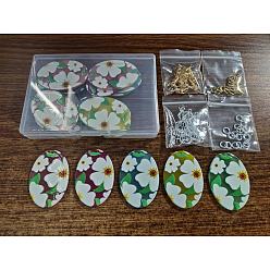 Golden & Silver DIY Dangle Earring Making Kits, Including Translucent Cellulose Acetate(Resin) Pendants, Brass Earring Hooks & Jump Rings, Oval, Golden & Silver, 100pcs/box