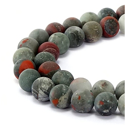Bloodstone Natural Bloodstone/Heliotrope Stone Beads Strands, Frosted, Round, 8mm, Hole: 1mm, about 47pcs/strand, 15.5 inch(39.37cm)