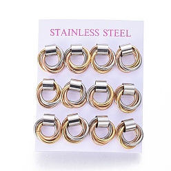 Multi-color 304 Stainless Steel Stud Earrings, Hypoallergenic Earrings, with Ear Nuts, Multi-color, 16.5x16mm, Pin: 0.8mm, 6pairs/card