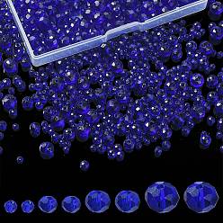 Blue 8 Strands 4 Size Transparent Glass Beads Strands, Faceted, Rondelle, Blue, 3~8x2~6mm, hole: 0.4~1mm, 65~155Pcs/strand, 15~16.9 inch(38~43cm), 2 Strands/size