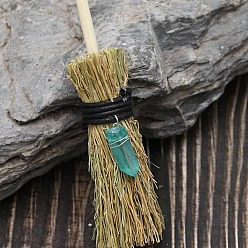 Turquoise Mini Witch Wiccan Altar Broom with Dyed Natural Crystal  Wand, Halloween Healing Wiccan Ritual Decor, Turquoise, 150x25mm