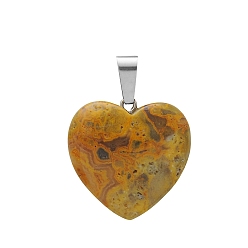 Crazy Agate Natural Crazy Agate Charms, with Silver Tone Metal Findings, Heart, 16x6mm