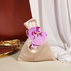 Bisque Velvet Pouches, with Artificial Flower, Candy Gift Bags Christmas Party Wedding Favors Bags, Bisque, 16x14cm
