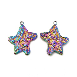 Rainbow Color Ion Plating(IP) 304 Stainless Steel Pendants, Textured, Starfish Charm, Rainbow Color, 26x21x2mm, Hole: 1.8mm
