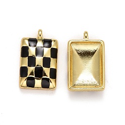 Черный Подвески из латуни с эмалью в стойку, долговечный, реальный 18 k позолоченный, без свинца и без кадмия, прямоугольные, чёрные, 17x10x3.5 мм, отверстие : 1.6 мм
