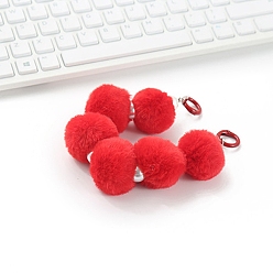 Red Fluffy Ball Phone Chain, DIY Ball Chain Mobile Hanging Decoration Accessory, Red, 25cm