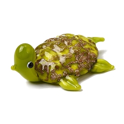 Lime Green Handmade Lampwork Fridge Magnet, Tortoise, with Gold Sand, Lime Green, 42x34.5x17mm