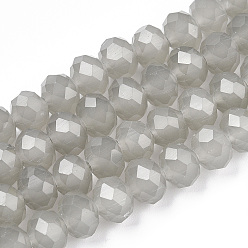 Silver Glass Beads Strands, Imitation Jade, Faceted, Rondelle, Silver, 8x6mm, Hole: 1mm, about 65~68pcs/strand, 15.7~16.1 inch(40~41cm)