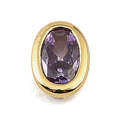 Medium Purple Brass Pave Cubic Zirconia Cabochons, Oval, Faceted, Pointed Back, Rack Plating, Long-Lasting Plated, Cadmium Free & Lead Free, Real 18K Gold Plated, Medium Purple, 6.5x4.5x2mm