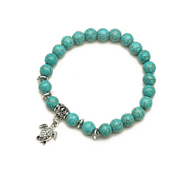 Turtle 1 Turquoise Beaded Bracelet Set with Cross Pendant - Vintage Natural Stone Jewelry