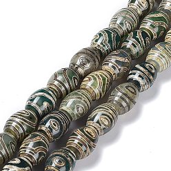 2-Eye Tibetan Style dZi Beads Strands, Natural Agate Beads, Dyed & Heated, Oval, 2-Eye, 13~14x9.5~10mm, Hole: 1.2mm, about 25pcs/strand, 13.39''(34cm)
