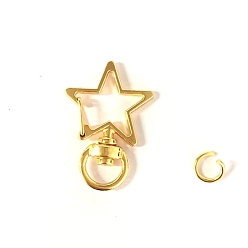 Golden Star Alloy Swivel Clasps, Lanyard Push Gate Snap Clasps, Golden, 3.4x2.4x0.6cm, Hole: 9x5mm, Jump Ring: 8x1mm