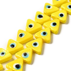Yellow Evil Eye Handmade Lampwork Beads Strands, Triangle, Yellow, 10~12x13~13.5x3.5~4mm, Hole: 1.2mm, about 36pcs/strand, 16.42 inch(41.7cm)