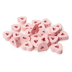 Misty Rose Valentine's Day Spray Painted Wood Beads, Heart, Misty Rose, 25mm