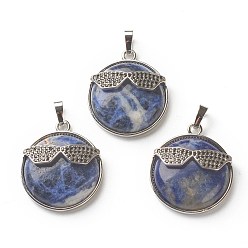 Sodalite Natural Sodalite Pendants, with Platinum Tone Brass Findings, Flat Round with Glasses, 32~32.5x27.5x9mm, Hole: 6.5x5mm