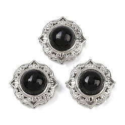 Обсидиан Многорядные звенья из натурального цветка обсидиана, Латунные коннекторы, платина, стойки покрытие, 18x18x11 мм, отверстие : 2~3 мм