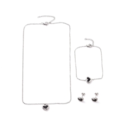 Stainless Steel Color Heart 304 Stainless Steel Acrylic Jewelry Sets, Stud Earrings & Pendant Necklaces & Link Bracelets, Stainless Steel Color, 17.68 inch(449mm), 7-1/2 inch(19cm), 8.5x11mm, Pin: 0.8mm