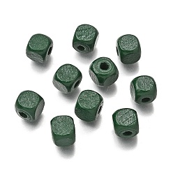 Темно-Зеленый Спрей окрашены деревянные бусины, квадратный, темно-зеленый, 8x8x8 мм, отверстие : 2.5~3 мм