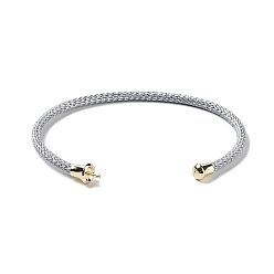 Silver Stainless Steel Cuff Bangle Making, with Golden Tone Brass Finding, for Half Drilled Beads, Silver, Inner Diameter: 1-3/4x2-3/8 inch(4.6x6cm), Pin: 1mm