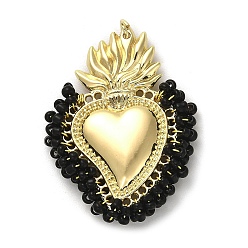 Black Rack Plating Brass Pendants, Alloy and Clay, Real 18K Gold Plated, Cadmium Free & Lead Free, Long-Lasting Plated, Sacred Heart of Jesus, Black, 51x38x7.5mm