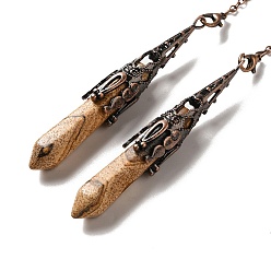 Пейзажный Джаспер Натуральная картина яшма биолокационный маятник большие подвески, с латунной фурнитурой , пуля, 260~270 мм, отверстие : 1.5 мм