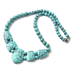 Синтетическая Бирюза Синтетическая бирюза ограненные нагрудные градуированные бусины ожерелья для женщин, из нержавеющей стали застежками омаров, цвет нержавеющей стали, 19.09 дюйм (48.5 см)