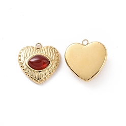 Carnelian Natural Carnelian Pendants, with Ion Plating(IP) Real 18K Gold Plated 304 Stainless Steel Findings, Heart Charm, 19x18.5x6.5mm, Hole: 2mm