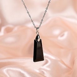 Obsidian Natural Obsidian Trapezoid Pendant Necklaces, Stainless Steel Cable Chain Necklaces for Women, 15.75 inch(40cm)