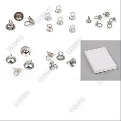 Stainless Steel Color 150Pcs 5 Styles 201 Stainless Steel Bead Cap Pendant Bails, for Globe Glass Bubble Cover Pendants, Stainless Steel Color, 5~7x4~10mm, Hole: 2.5~3mm, 30pcs/style