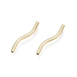 Real 18K Gold Plated Brass Tube Beads, Nickel Free, Twist, Real 18K Gold Plated, 25x2mm, Hole: 1.2mm