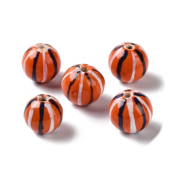 Orange Handmade Porcelain Beads, Famille Rose Porcelain, Round, Orange, 12~13.5mm, Hole: 1.8mm