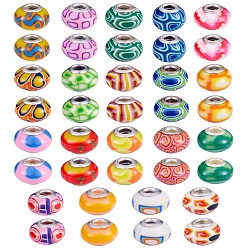 Mixed Color 38Pcs 19 Colors Handmade Polymer Clay European Beads, Large Hole Beads, Rondelle, Mixed Color, 13~16x8~11mm, Hole: 4.5~5mm, 2pcs/color