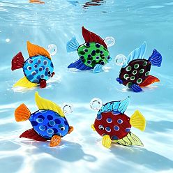 Mixed Color Handmade Lampwork Pendants, Fish with Polka Dot Charms, Mixed Color, 46~53x49~53x20~23mm, Hole: 5~6mm