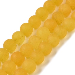 Goldenrod Natural Dyed Jade Beads Strands, Frosted, Round, Goldenrod, 8~8.5mm, Hole: 1mm, about 47~48pcs/strand, 14.69''~14.96''(37.3~38cm)