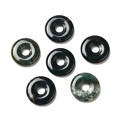 Moss Agate Natural Moss Agate Pendants, Donut/Pi Disc Charm, 29.5x5.5mm, Hole: 8.3mm