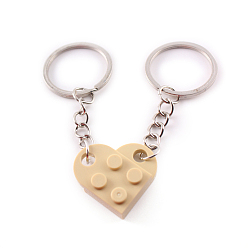 Navajo White Love Heart Building Blocks Keychain, Separable Jewelry Gifts Couples Friendship Keychain, with Alloy Findings, Navajo White, Pendant: 2.5x2.7x8cm, Ring: 3cm